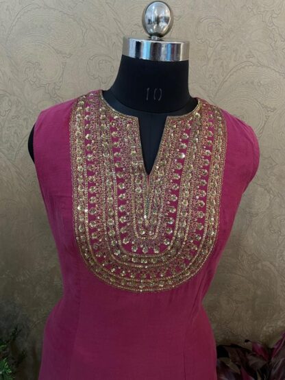 Rose Long Embriodered Neck Dress - Image 2