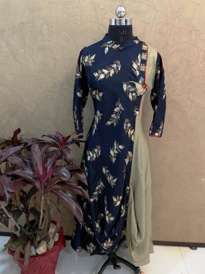 Blue Bird Figure Cowl Design Kurti