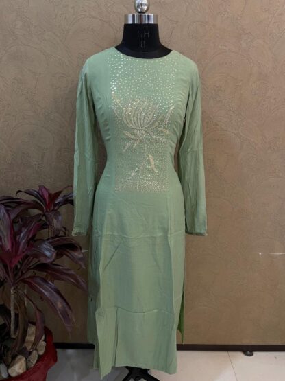 Green Handwork Kurti Sippy Work