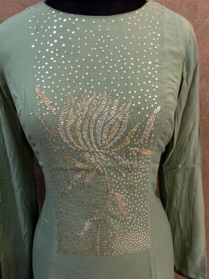 Green Handwork Kurti Sippy Work - Image 2