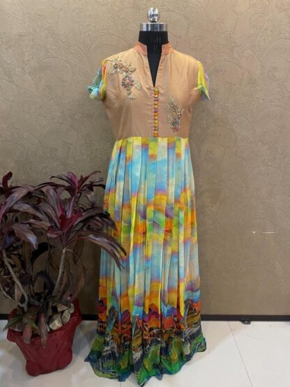 Rainbow Long Kurti with Handwork Patches