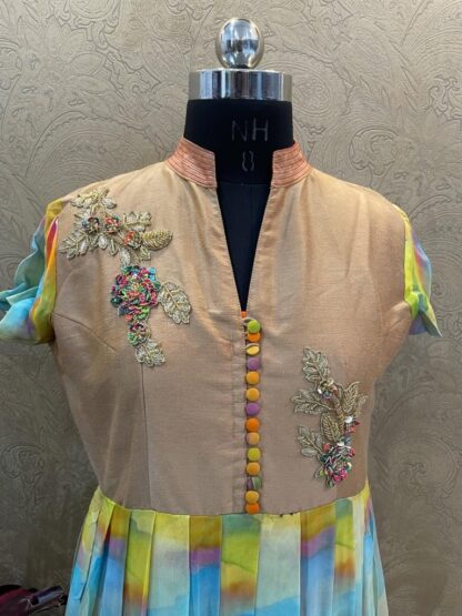 Rainbow Long Kurti with Handwork Patches - Image 2