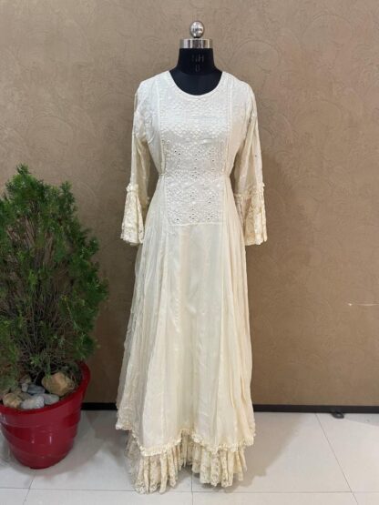 White Long Dress Laces on Border - Image 2
