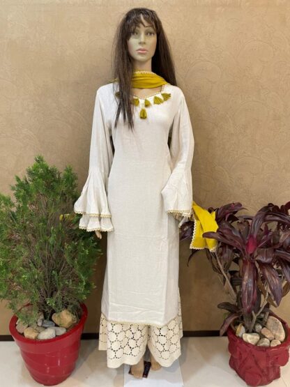 Cream Chiken Plazo Set with Dupatta