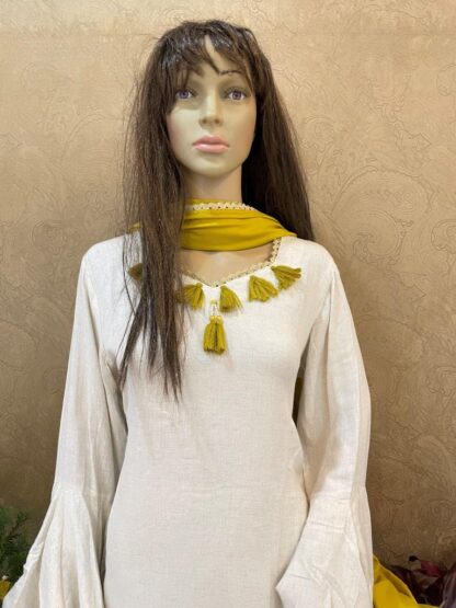 Cream Chiken Plazo Set with Dupatta - Image 2