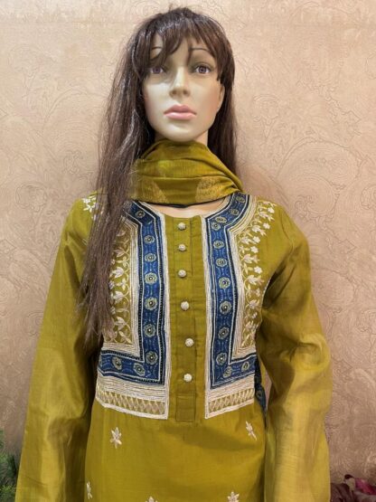 Pure Silk Stitched Gota Embellishment Suit - Image 2