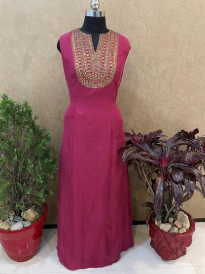 Rose Long Embriodered Neck Dress