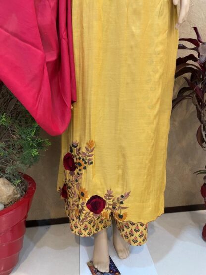 Yellow Pintex Plazo Set with Roses on Ghera - Image 2