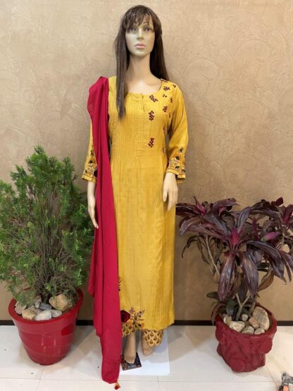 Yellow Pintex Plazo Set with Roses on Ghera