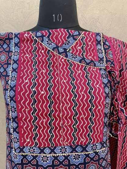 Navy Angrakha Cotton Suit - Image 5
