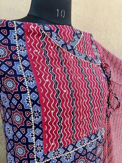 Navy Angrakha Cotton Suit - Image 4