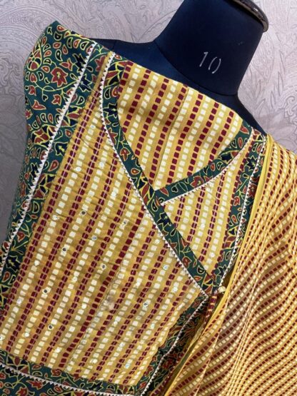 Paisley Angrakha Green Mustard Cotton Suit - Image 2