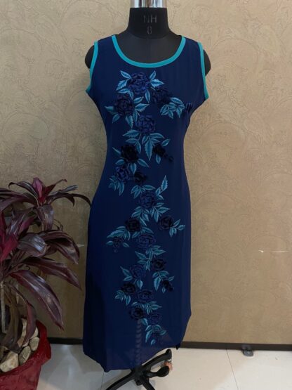 Blue Georgette Machine Embroidery Kurti